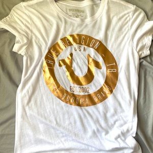 White & gold tee shirt worn once